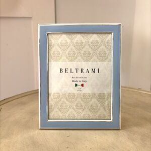 Beltrami Italy Silver Plated Picture Frame 5x7" Made In Italy Rare Blue Photo